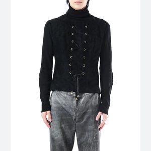 Vintage leather suede knit lace up corset turtleneck sweater size small